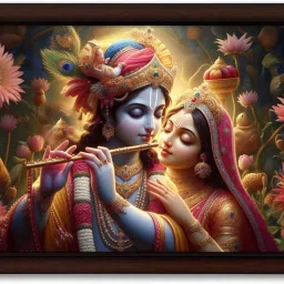 Radhe Krishna with Flute UV Textured Effect Framed HD Digital Reprint 14 inch x 20 inch Painting-image-40