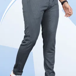 Men Slim Fit Grey Linen Blend Trousers-image-17