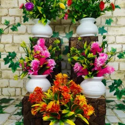 Multicolor, Orange Wild Flower Artificial Flowerwith Pot-image-5