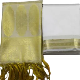 Ishrattextile Traditional Fancy Silk Dhoti and Zari Work Dupatta white Woven Men Dhoti-image-21