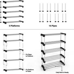 trendy Cady Premium Metal Stackable and Durable Multipurpose Rack (Black) (5 Shelves) Metal Open Book Shelf image 3