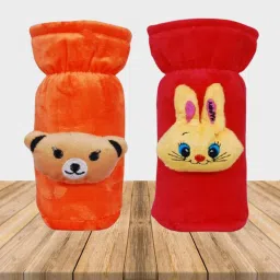Pack of 2 Premium Quality Stretchable Soft Velvet Attractive Overall Plain Color Prints Baby Feeding Bottle Cover Reusable Durable For With Holding Strap Suitable For 160ML 180ML 220ML 240ML 250ML Broad and Slim Neck Feeding Glass/Water Feeder Bottles-image-4