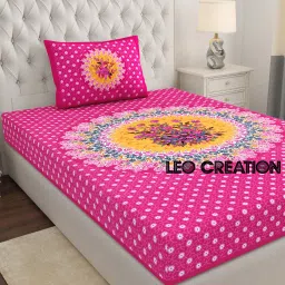 144 TC Cotton Single Jaipuri Prints Flat Bedsheet-1