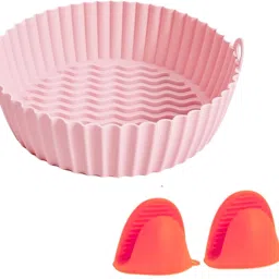 Silicone Ramekin Bowl Round Silicone Basket Tray + Oven Glove Set | Nonstick Air Fryer Insert-image-67