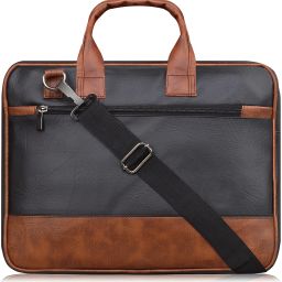 Black & Tan Color Faux Leather 10L Office Laptop Bag For Men & Women VM-BG32 Waterproof Messenger Bag-6