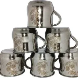 Pack of 6 Stainless Steel singal wall cups,Mirror Finish Laser Design-image-56