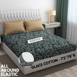180 TC Cotton King Printed Fitted (Elastic) Bedsheet-image-58