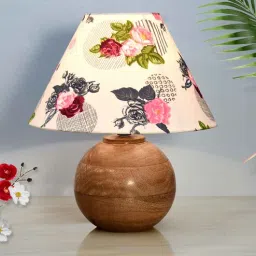 homesake Round Wood Rustic Table Lamp, Nordic Fabric Shade, Rose-picture-7