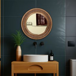 Handcrafted Round Wooden Wall Mirror – 16 Inch Decorative Frame Bathroom Mirror Bathroom Mirror-picture-45