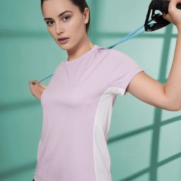 Solid Women Round Neck Polyester Purple T-Shirt-image-101