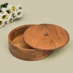 Acacia Wood Casserole, Round Roti Server, Wooden Chappati Box 8*8 Inch Serve Casserole-picture-19