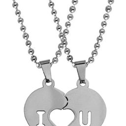 Valentine Day Gift Heart Shape Couple Pendant With Chain Sterling Silver Stainless Steel Pendant Set-image-31