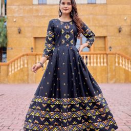 Women Printed Cotton Rayon Anarkali Kurta-image-9