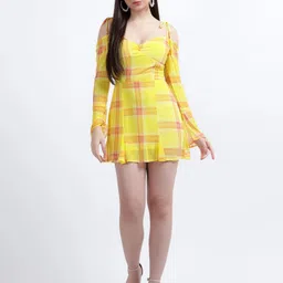drape and dazzle Women Fit and Flare Yellow, Pink, White Mini/Short Dress-picture-31
