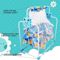 KING OF TOY BEST QUALITY BABY CRADLE|SOFT CUSHION Baby Jhula Cut (Blue) Bassinet-image-15