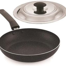 Non-stick Gas stove compatible Non Induction Base Frying Pan with Steel Lid K5 Fry Pan 23 cm diameter with Lid 0 L capacity-image-71