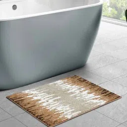 Beige Abstract Polyester AntiSkid Bathmat by Obsessions-picture-24