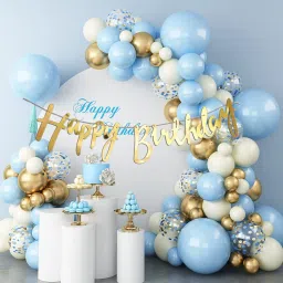 Blue Golden White Balloon, Happy Birthday Banner Decoration Arch Kit Pack Of 100-58