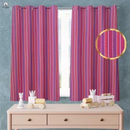 Purple Striped Colour Cotton Fabric Window Curtain _60 Pack Of 2 Pic Curtain Fabric-3