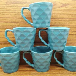 Pack of 6 Ceramic Tea/Coffee Cups Chai Diamond Shape Beautiful Latest Design cup 130ML (Green)-image-12