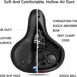 linist Bicycle Seat, Replacement Wide Saddle Bicycle with Waterproof Memory Foam Saddle image 3