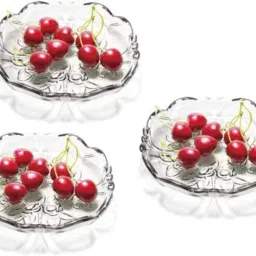 (Set of 3) Glass Round Leaf Plate Tray for Dry Fruits, Fruits and Home Tray-1