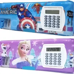 Avenger & Frozen Calculator Pencil Box Combo Cartoon Printed Art Trandy Magnetic Dual Sharpener for Girls & Boys School Cartoon Printed Art Plastic Pencil Boxes-27