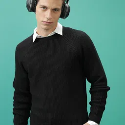 highlander Men Solid Round Neck Black Sweater-picture-40