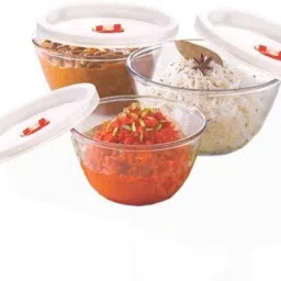 Glass Serving Bowl Mixing Bowl Sets-500 ml +900 ml +1.3 L Glass Bowl Set (White, Pack of 3) with lid-3