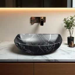 Premium Designer(M-25) Ceramic Washbasin With Waste Coupling & Pipe Set (18x13x5)(M-1025-Matt) Table Top Basin-image-78