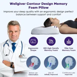 Cervical Contour Memory Stomache / Side Sleepers / Anti-Snoring Memory Foam Solid Orthopaedic Pillow Pack of 1-13
