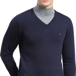 monte carlo Men Solid V Neck Dark Blue Sweater-picture-37