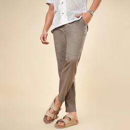 Men Comfort Fit Green Cotton Blend Trousers-image-5