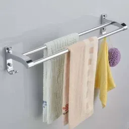 New Stylish Look Double Rod Towel Rod Silver Towel Holder-image-46