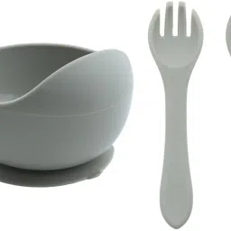 Baby Feeding Bowl , Spoon & Fork Set with Suction Base Made of 100% BPA Free- Silicone-picture-15