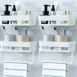 Decor for Kitchen 4 Bathroom Racks with 2 Towel Hangers Plastic Wall Shelf Plastic Wall Shelf-image-12