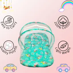 cuddlebud Cotton Infants Washable Baby Matress with Mosquito Net for Unisex,0-6 Months Mosquito Net image 4
