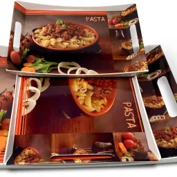 Melamine Rectangular Serving Tray With Food Print, Set of 3 (Small, Medium and Large Size) Ocean Series Tray-2