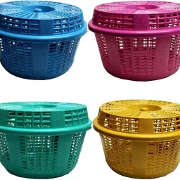 Storage basket Round Plastic Basket With Lid Pack of 4 Plastic Fruit & Vegetable Basket-image-37
