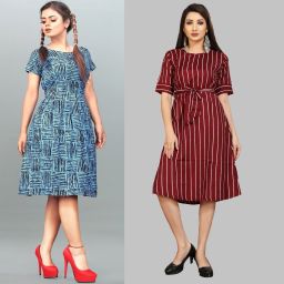 Women Fit and Flare Multicolor Knee Length Dress-image-129
