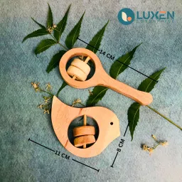 luxen Neem Wooden Sound Making Rattles of Shapes Dove & Mikey Head Rattle Rattle image 4