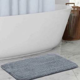 Grey Solid 100% Polyester 23.6x15.7 Inches AntiSkid Bath Mat by Obsessions-picture-27