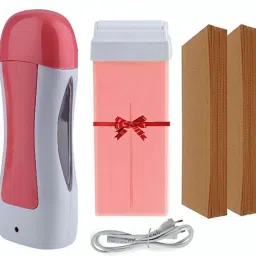 Roll on Hair Removal Wax Heater Machine & 1 Refill & 60 Strips For Men& Women_2C Wax-image-1