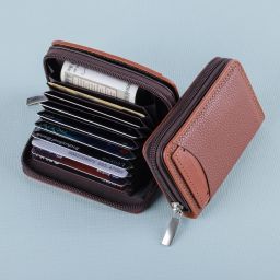 Men & Women Casual Brown Genuine Leather RFID Card Holder-image-58