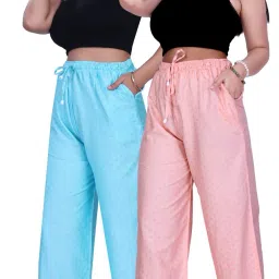Pack of 2 Women Relaxed Blue, Orange Pure Cotton Trousers-image-32