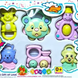 kidz n toys Colorful Non Toxic Pack of 6 Rattle Set with Teether for, Toddlers Babies Rattle image 5