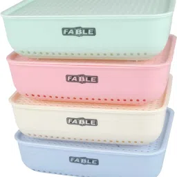 Plastic Combo Of 4 Small Multipurpose Basket Storage With Lid Plastic for Home Kitchen Storage Basket-image-68