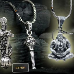 Lord Hanuman With Gada Pendant for Men & Women, Hanuman Locket (COMBO) Silver, Gold-plated Stainless Steel Locket-image-8