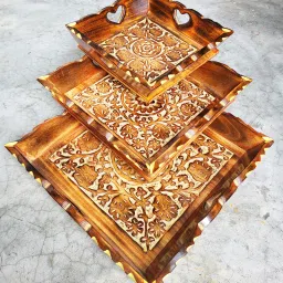 Handicraft Wooden Serving Tray SET OF 3 Tray Serving Set-picture-10