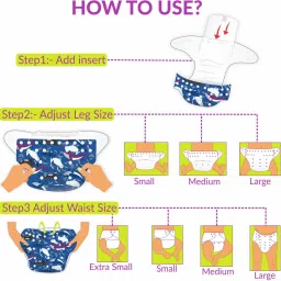 bembika Cloth Diapers for Babies , Washable , Reusable, Sizes Adjustable with 5 Layer Bamboo Charcoal Insert (Whale) image 4
